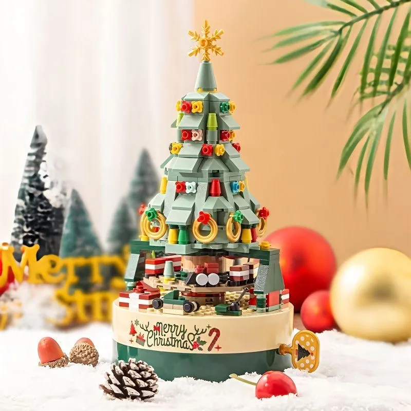 

Рождественские игрушки, строительные наборы для детей и семьи, строительные кирпичи, настоящее украшение музыкальной шкатулки, рождественские елочные подарки для детей