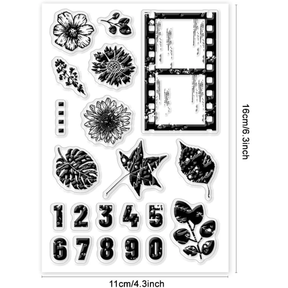 Plant Clear Stamps Vintage Film Stamps PVC Plastic Transparent Rubber Stamps Flower Number Stamp Sealed