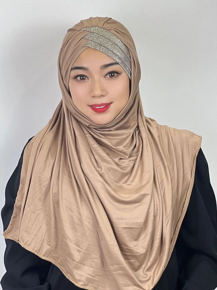 

Malaysia Sequin Women Jersey Scarf Instant Hijab Shawl Wraps Foulard Femme Muslim Hijabs Pull On Ready To Wear Headscarf Scarves