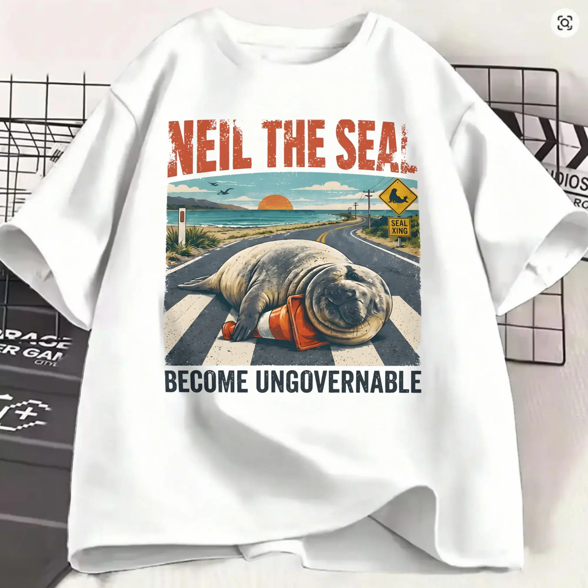 Neil the Seal  T-Shirt Men  Awesome Cotton Tee Shirt Crewneck Short Sleeve T Shirt Unique Clothing