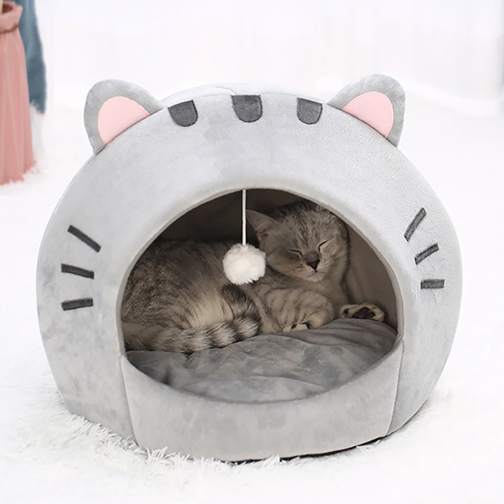 Super Katze Bett Warme Haustier Haus Kätzchen Höhle Kissen Katze Haus Warme Schlafen Hund Korb Zelt Kleine Hund Matte Liefert Bett Für Katzen – Detail 2