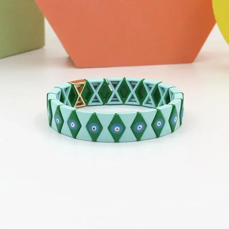Ins Bohemian Macaron Color Matching Drip Oil Rainbow Ladies Enamel Bracelet. Beach Pastoral Vacation Stretch Bracelet Jewelry