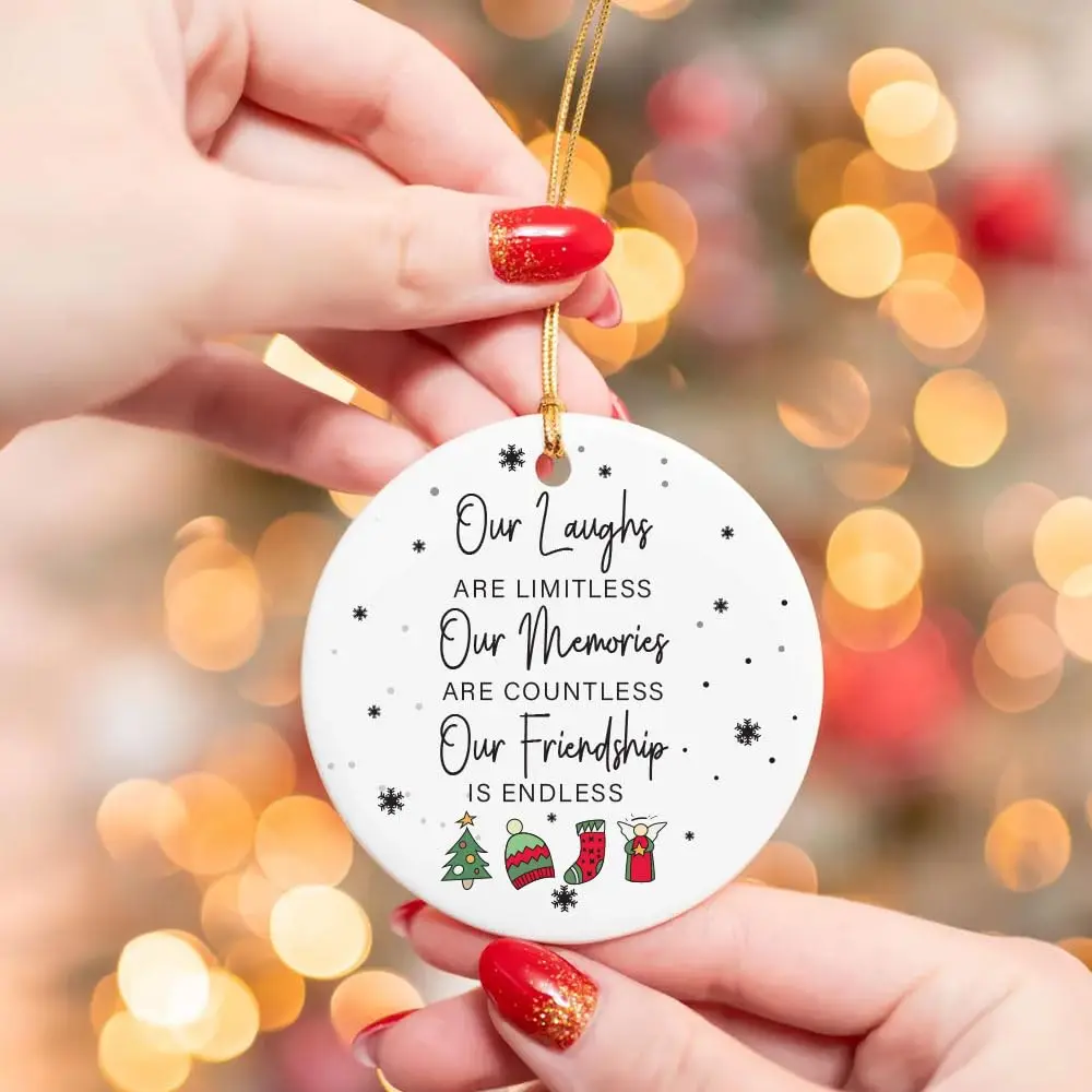 Ceramic Christmas Ornament Double Sided Friendship Gift Women Sister Coworker Tree Decoration, Customized