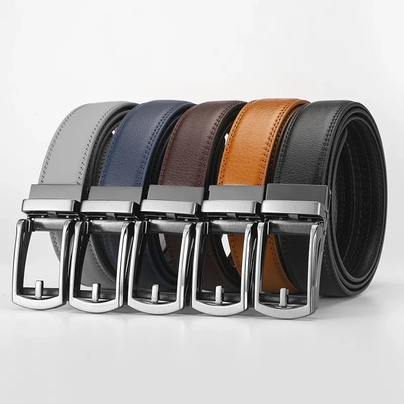 Ceinture en cuir de vache véritable pour hommes, qualité supérieure, sangle en peau de cercle pour hommes, boucle automatique, ceintures pour hommes, boucle en alliage