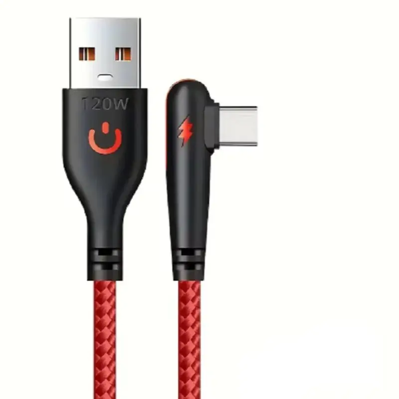Kabel USB do Type-C 120W do szybkiego ładowania, z kątowym złączem 90 stopni, nylonowy, pleciony kabel do transmisji danych do telefonów Huawei, Oppo, Xiaomi, Samsung — 2
