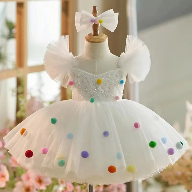 

Elegant Flower Girl Dresses White Tulle Puffy Applique Baby Kids For Wedding Birthday Communion Party Pageant Dress