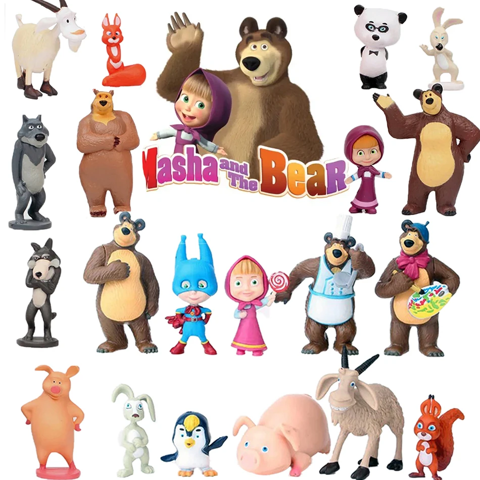 10Pieces  Masha and the Bear Action Figure  Anime Model  Cartoon Toys For Friends gifts  Kawaii Cute Soft Room Desk Decoration