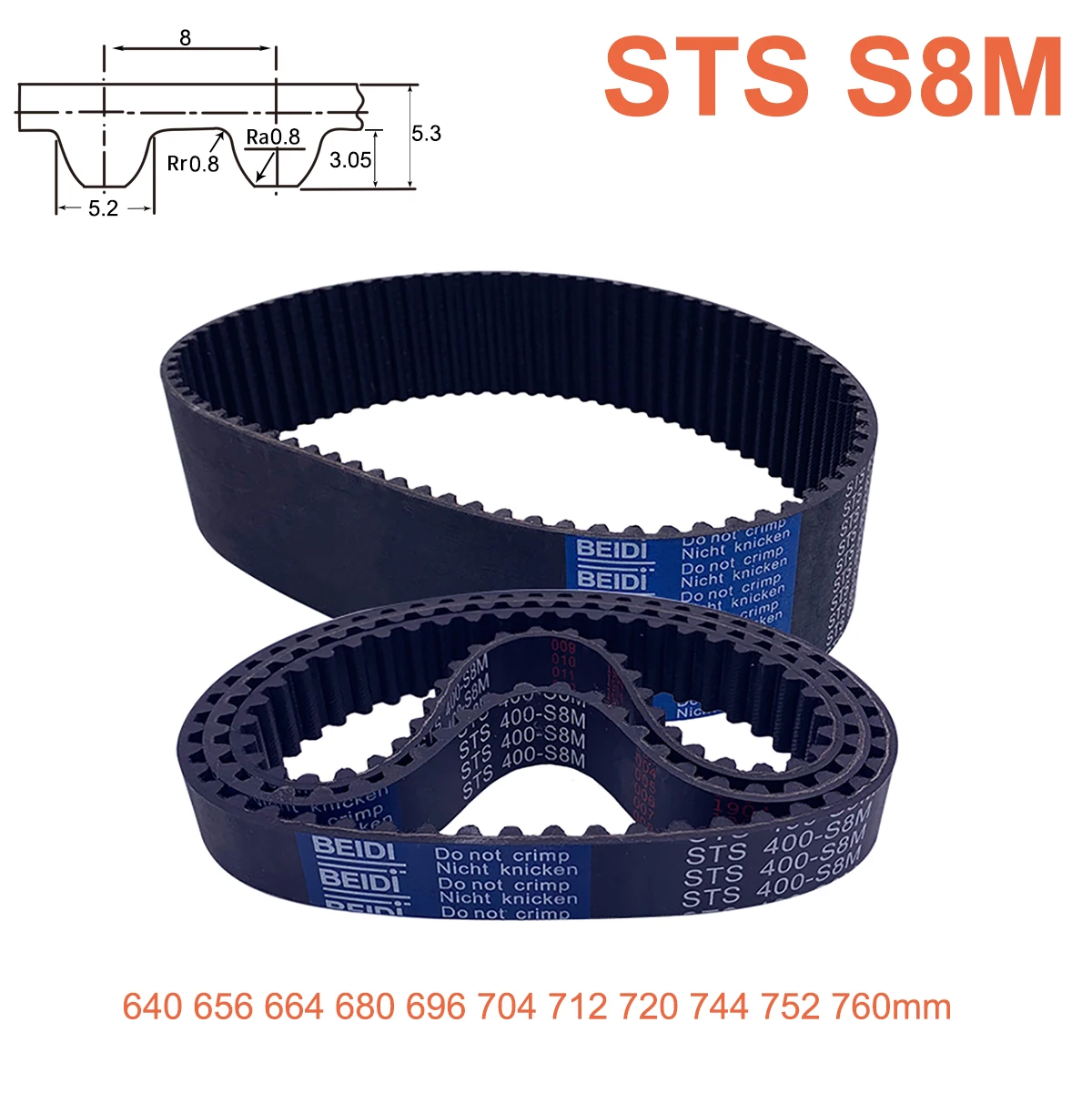 

1Pcs S8M Closed-loop Rubber Timing Belt 640 656 664 680 696 704 712 720 744 752 760mm Width 15/20/25/30/40mm Synchronous Belt