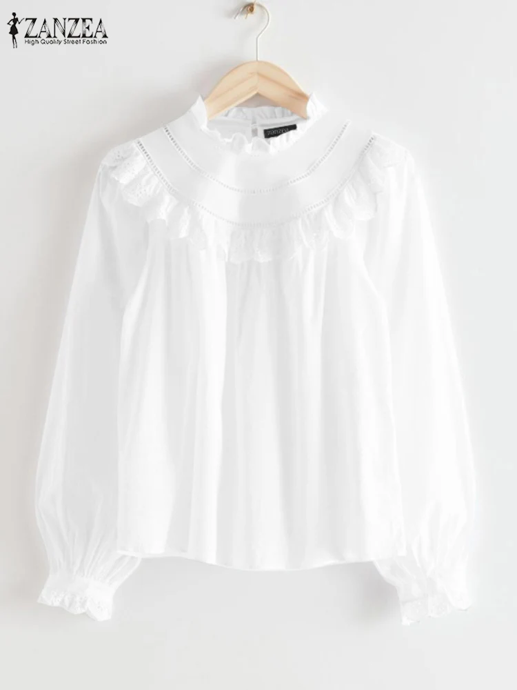 

2025 ZANZEA Women Elegant Long Sleeve Work Blouse Spring Fashion Shirt Casual O Neck Blusas Stylish Ruffles Holiday Tunic Tops