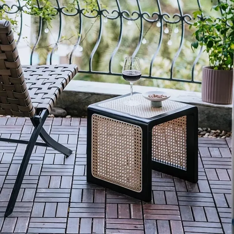 Vintage Rattan Vanity Stool, Solid Wood Low-Rimmed Chair, Durable Shoe Change Seating, Rustic Wooden Doorstep Stool.