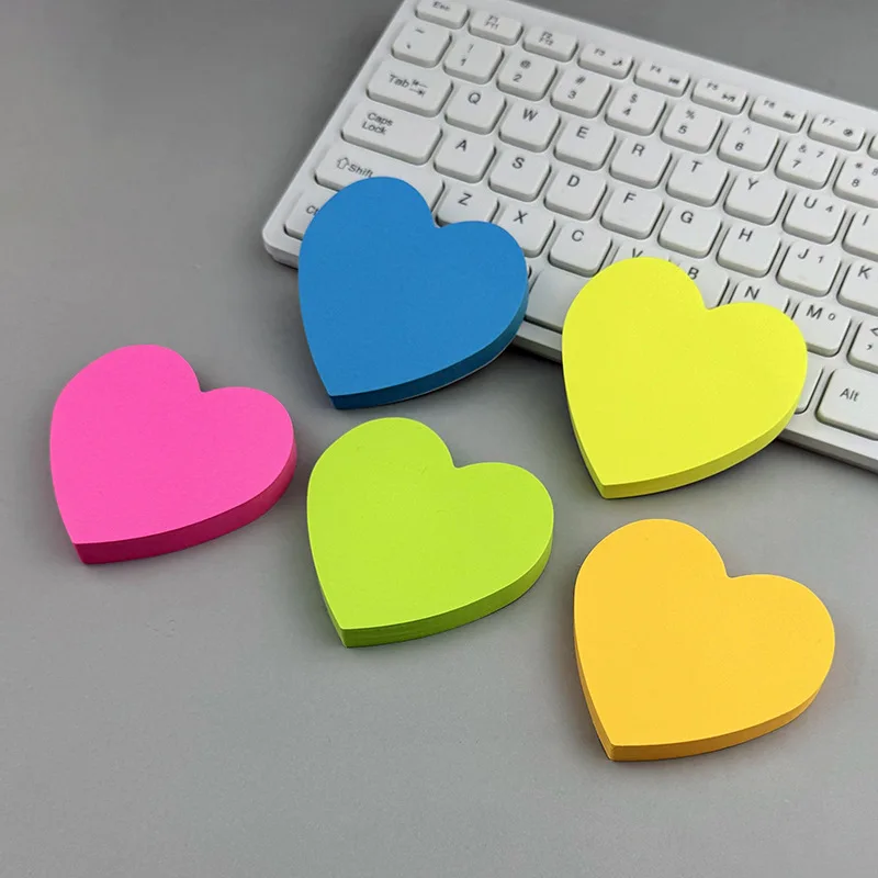 Fluorescent Heart shaped Convenience Sticker with Colored Love Note Sticker Sticky Rainbow Sticker for Students