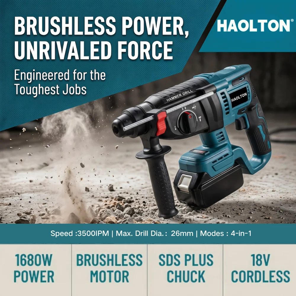 HONLTON 26mm Brushless Cordless Rechargeable SDS Rotary Hammer, 3 Functions, Fit Makita 18V/20V Battery, Bare Body, Power Drill