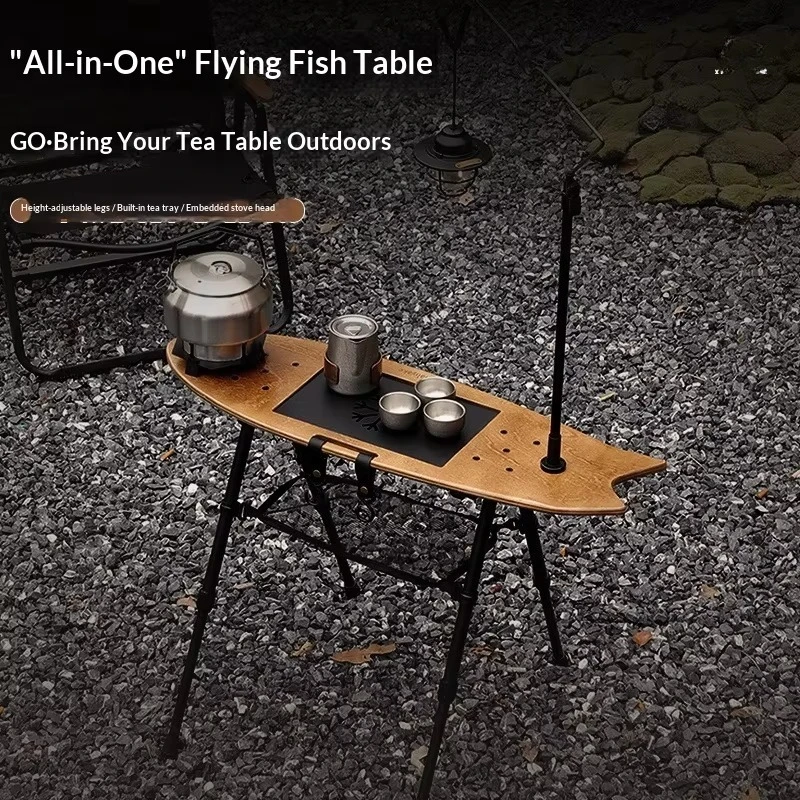 Outdoor Camping Fly-Fishing Travel Small Portable Multifunctional Integrated  Table Stove Adjustable Height Folding Table