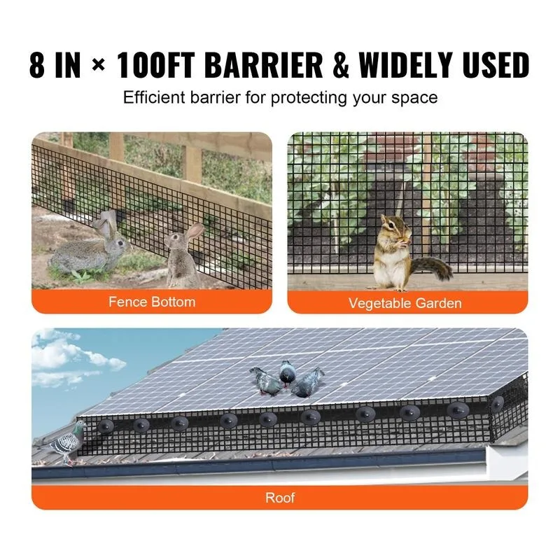 8 inch x 100ft Solar Panel Bird Guard, Critter Guard Roll Kit with Rust-proof PVC Coating, Solar Panel Guard with 50pcs Tire Wires, 1/2 inch Wire Roll Mesh