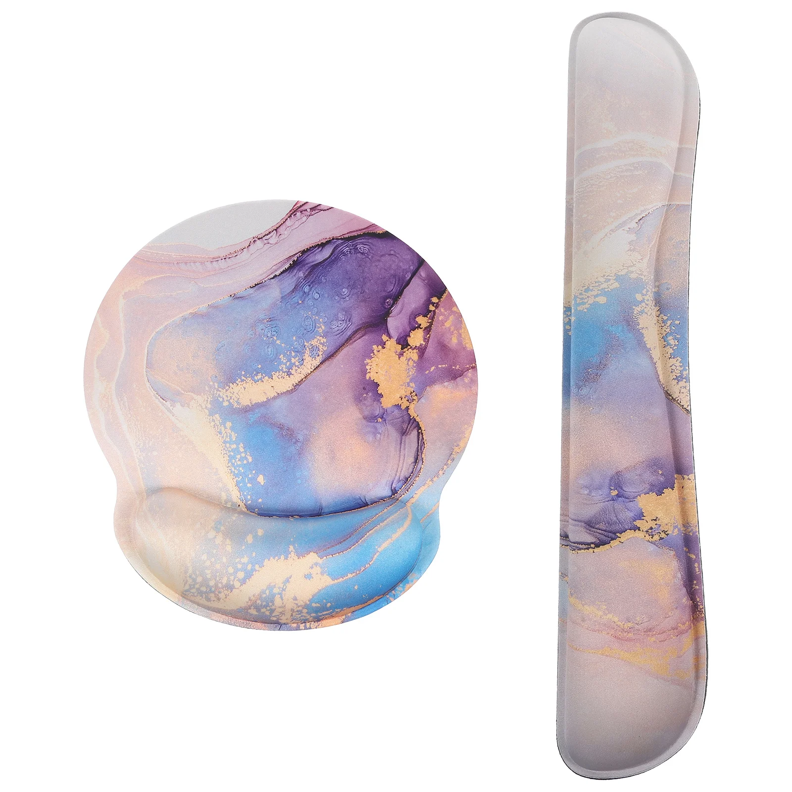 

1Set Memory Foam Wrist Rest Mouse Pad Anti-Slip Bottom Slow Rebound Ergonomic Round Design Peacock Stone Pattern for Laptop