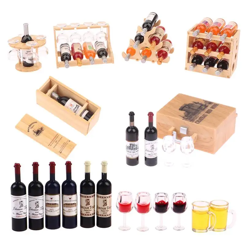 Miniature Wine Glass Rack Goblet Set Dollhouse Mini Model Home Furniture Decor For Doll House Kitchen Home Decor Accessories Toy