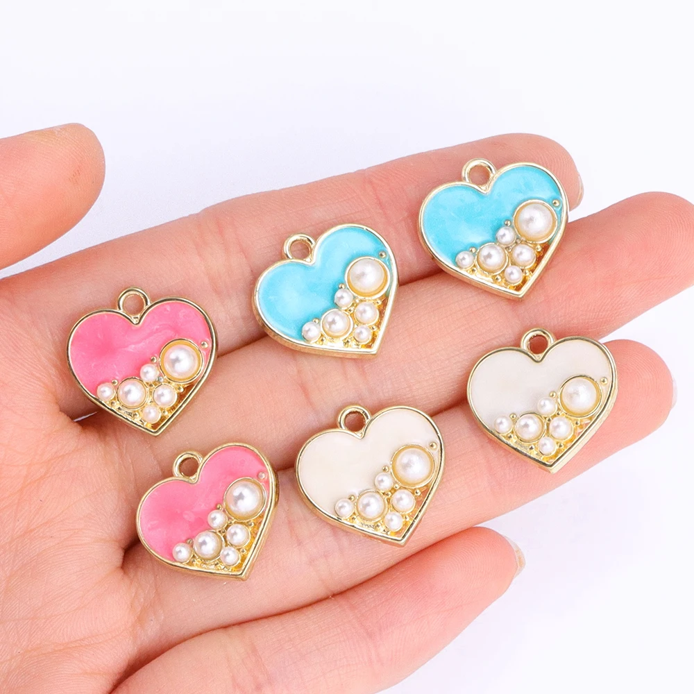 10Pcs Lovely Enamel Color Heart Charms for DIY Pearl Love Heart Pendants Necklace Drop Earrings Handmade Jewelry Making Supplies
