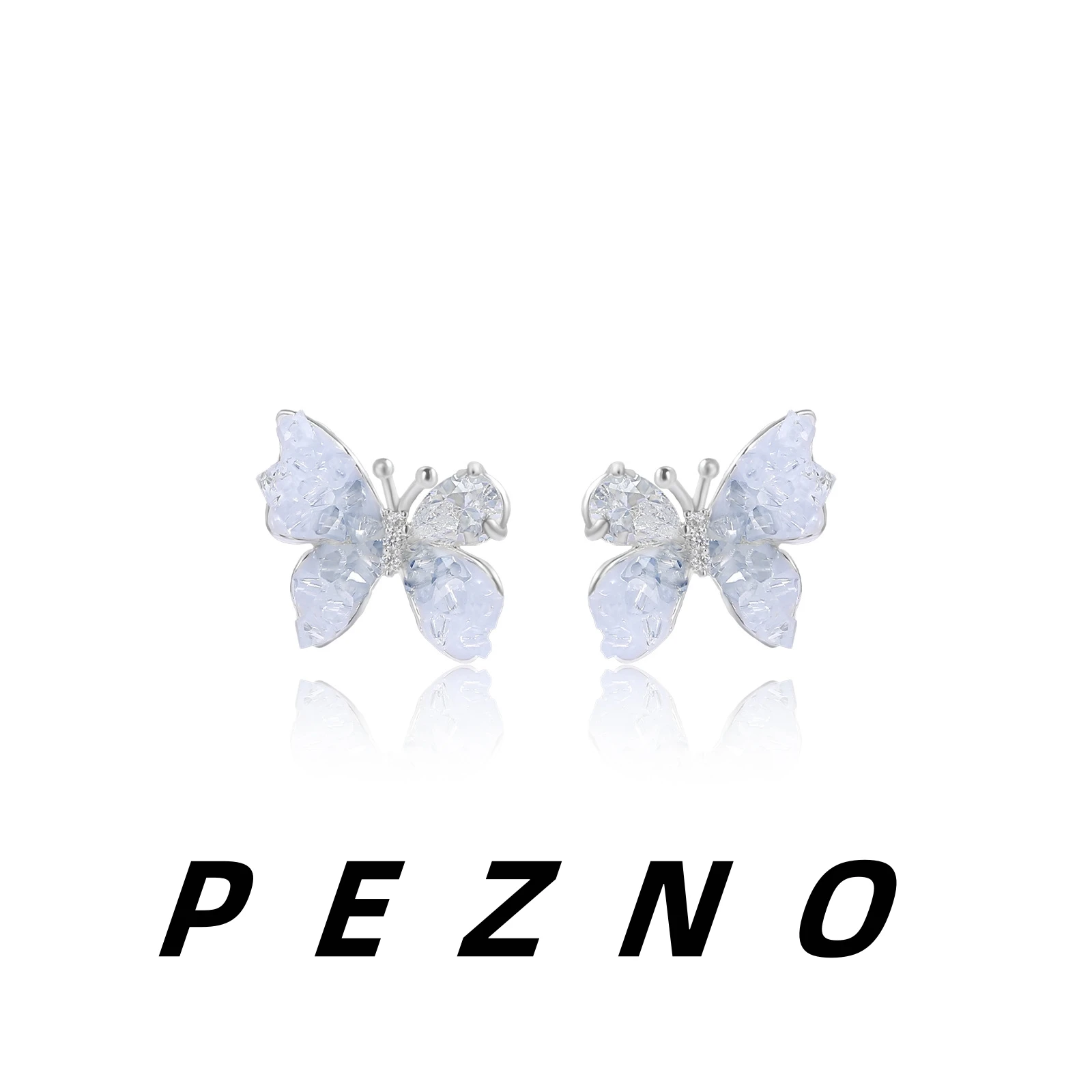 Hypoallergenic Silver Tone Light Blue Butterfly Earrings for Women Dainty Sparkly Crystal Stud Earrings Fashion Jewelry