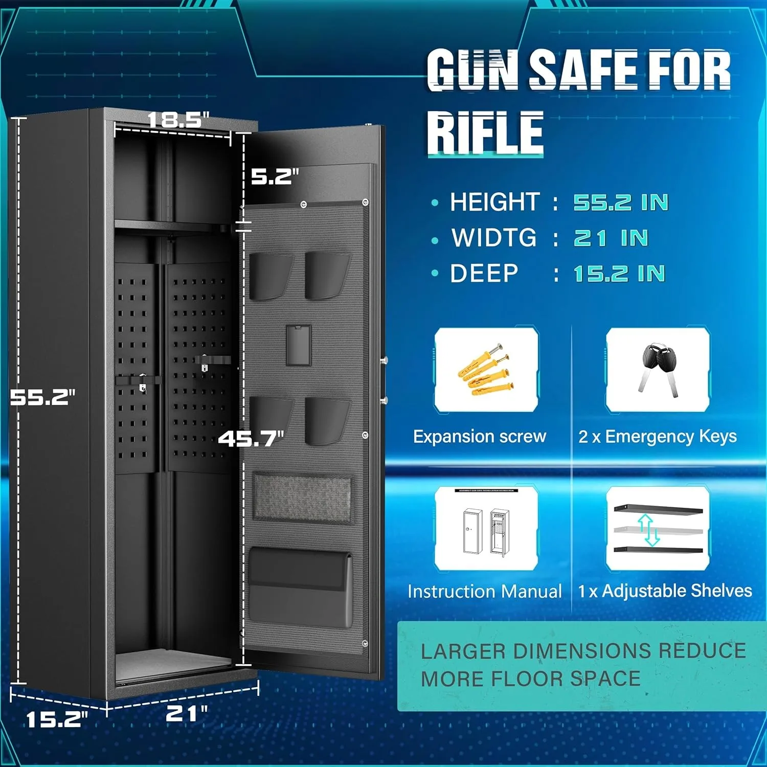 10-12 Rifle Gun Safe with Keyboard,Quick Access Large Gun Safes for Rifles,Locking Gun Cabinet Rifle Safe with Gun Safes Pockets