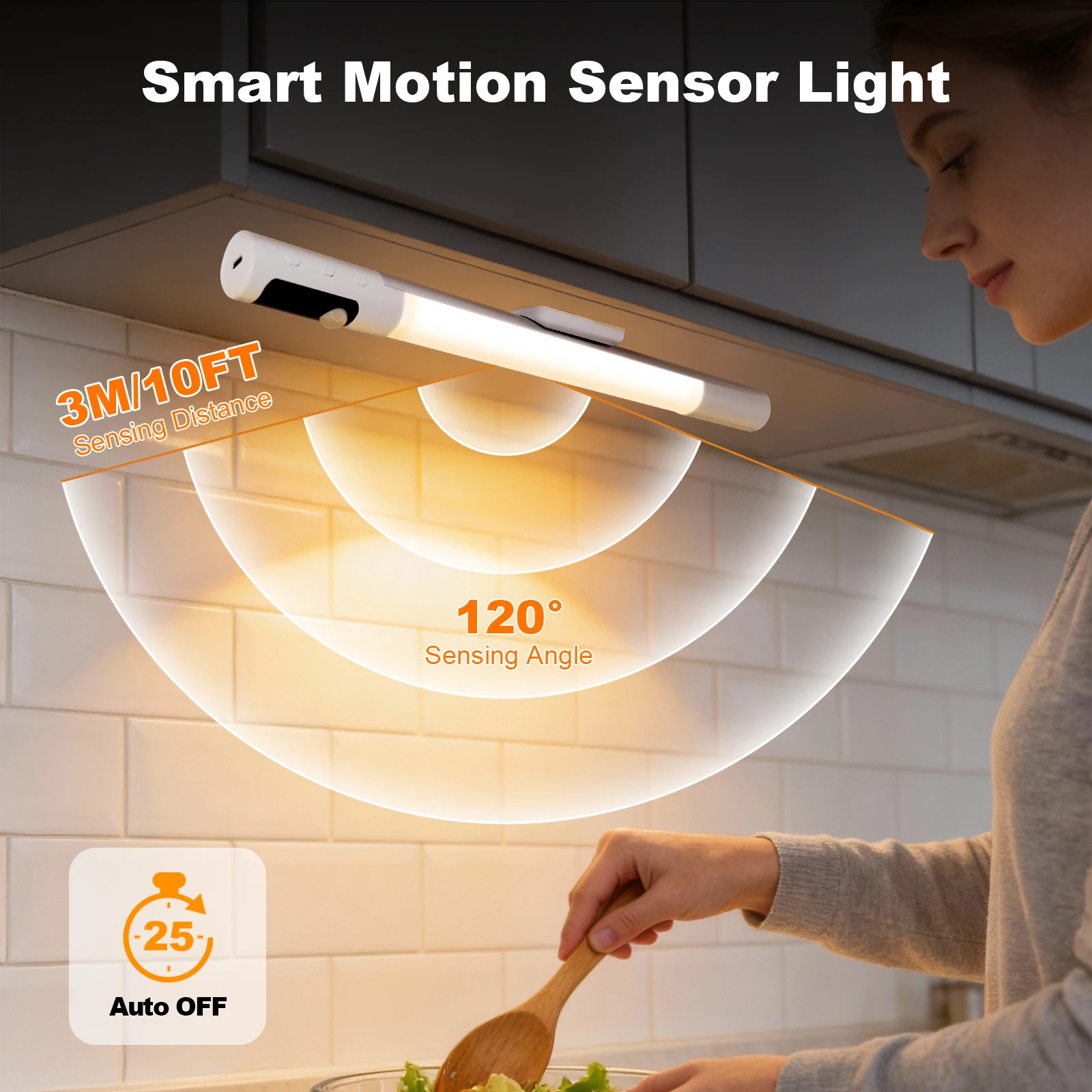 2Pcs LED Human Motion Sensor Light Digital Display Rotation Magnetic Base Wall Lamp Bedroom Wine Cabinet Shelf Sideboard 38CM