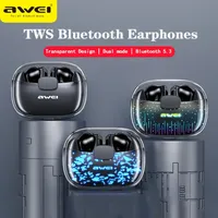 Awei T52pro Bluetooth 5.3 Headphones Wireless EarPods Colorful Breathing Light Headset In-Ear TWS Gaming Earphone DNS Headset