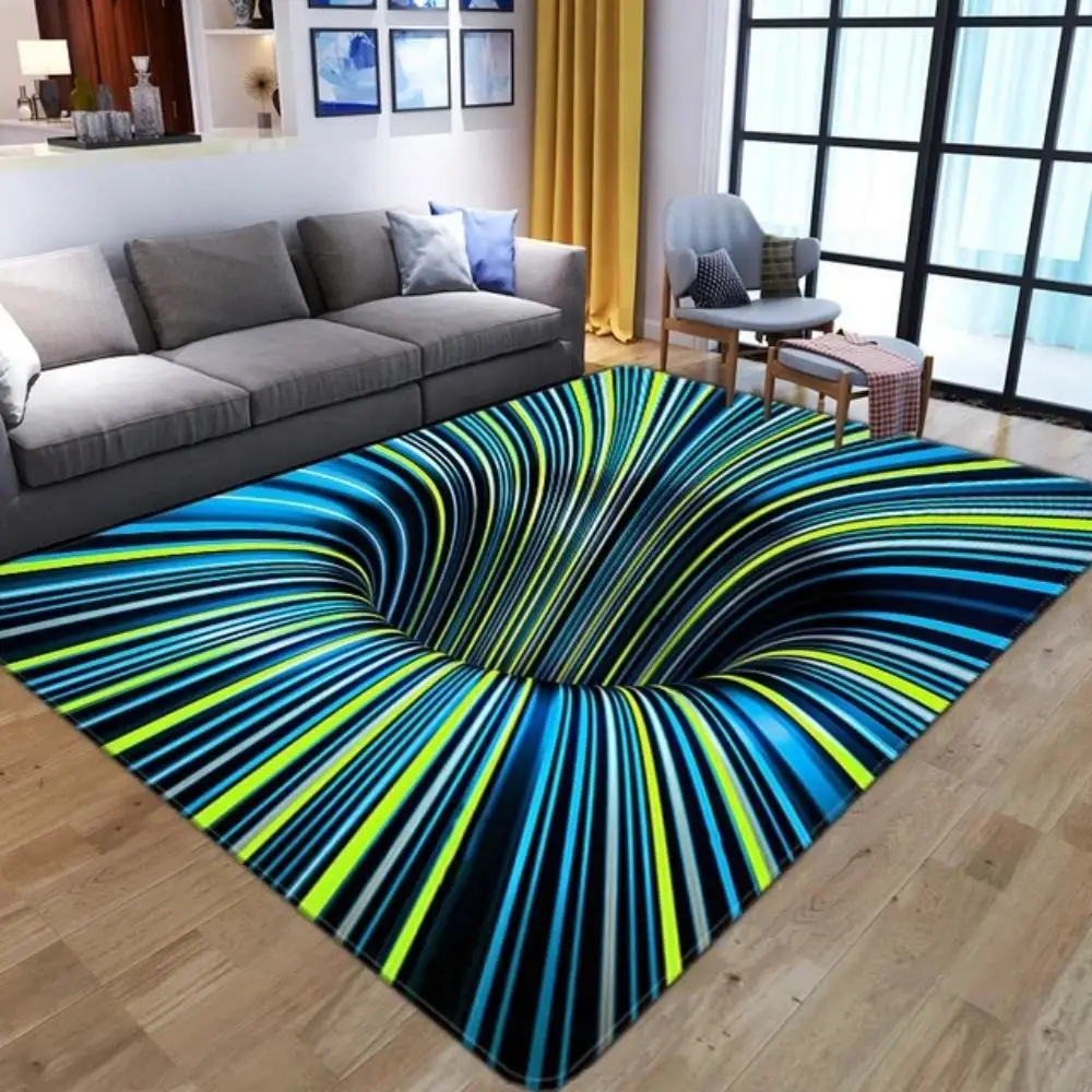 VIKAMA 3D Stun Carpet Pattern Washable Bedroom Living Room Coffee Table Carpet Black And White Trap Floor Mat Home Decoration