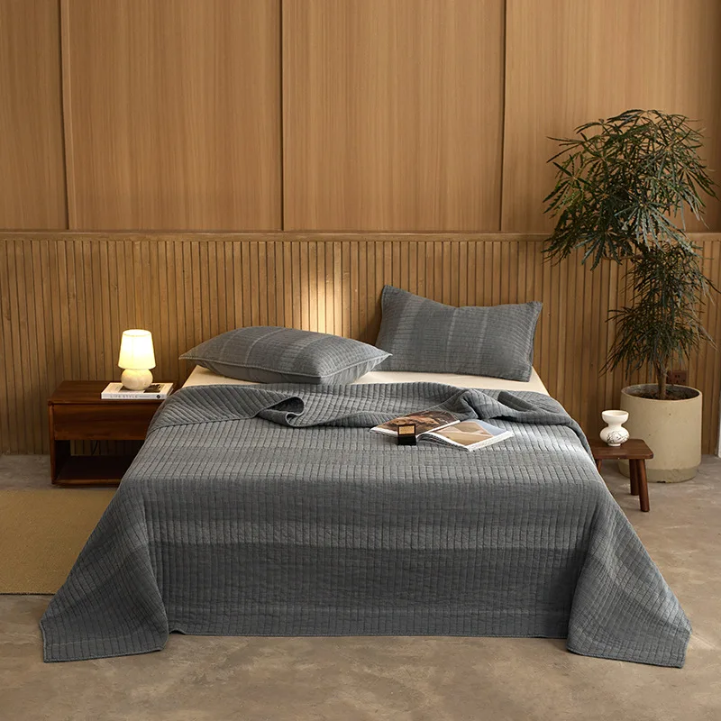 Luxury 100% Cotton Stone Washed Quilt Set, Ultra Soft & Thick Tatami Bedspread, All-Season Machine Washable Comforter, Home Deco