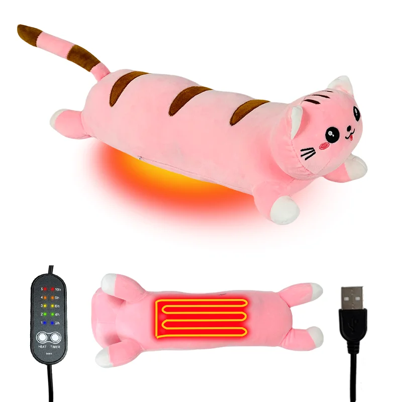 USB Heated Lovely Plush Cute Cat Throwing Pillow Stuffed Animal Pillow Heating Pad for Back, Neck, Shoulder for Girls Adults Cat - view 4