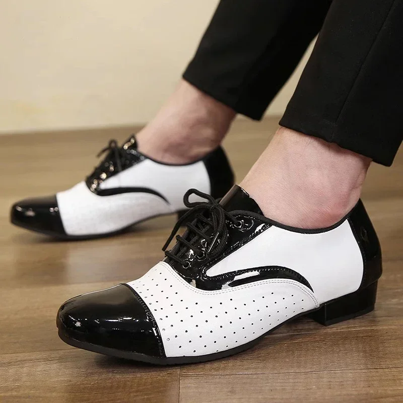 Chaussures de danse en cuir souple pour hommes, chaussures de performance modernes, respirantes, danse latine sociale, robe formelle carrée, baskets de jazz