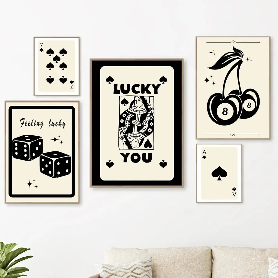 Scandinavian Wall Art Black Ace Playing Cards Poster Prints Y2K Vintage Stylish Aesthetics Living Room Bedroom Living Room Decor