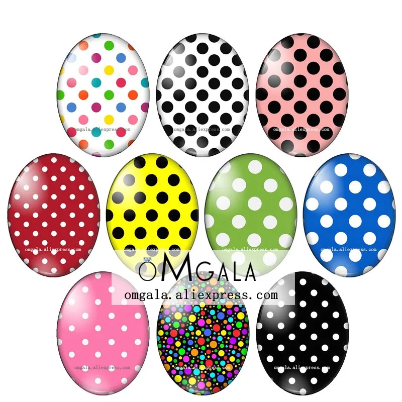 Beautiful Colorful Dots Painting Patterns 13x18mm/18x25mm/30x40mm Oval photo glass cabochon flat back Making findings