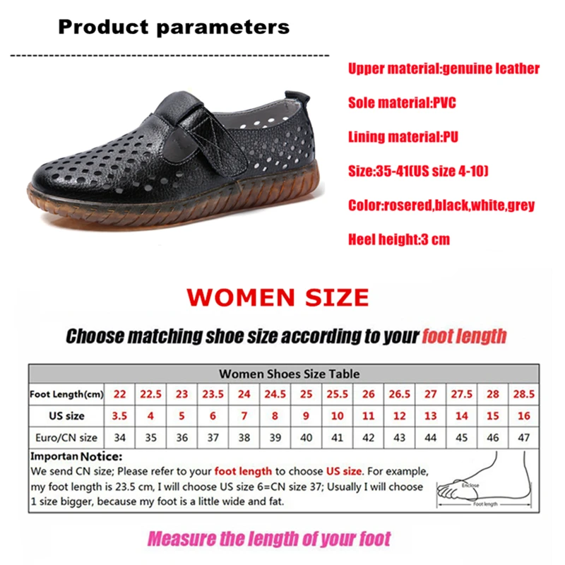 WOIZGIC Women\'s Mother Female Genuine Leather White Shoes Sandals Loafers Moccasins Hook Loop Outdoor Cool Beach Summer Hollow