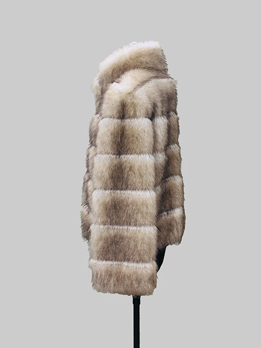 Nerazzurri Winter Thick Warm Hairy Striped Soft Faux Sable Fur Coat Women Elegant Luxury Brand Original Clothes Fluffy Jacket