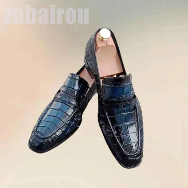 

Black Crocodile Print Square Toe Men Loafers Fashion Slip On Men Shoes Luxury Handmade Party Feast Dating Office Men Dress Shoes