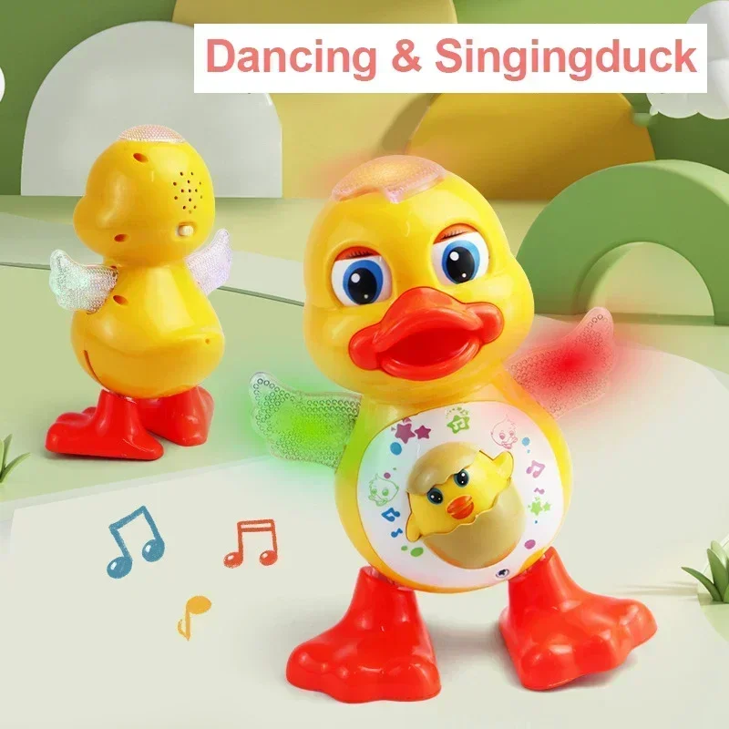 Elektrische tanzende Ente, lustige blinkende Augen, blinkendes Licht, schütteln den Körper, niedliches musikalisches Cartoon-Tier, pädagogisches Spielzeug für Kinder, Geschenk