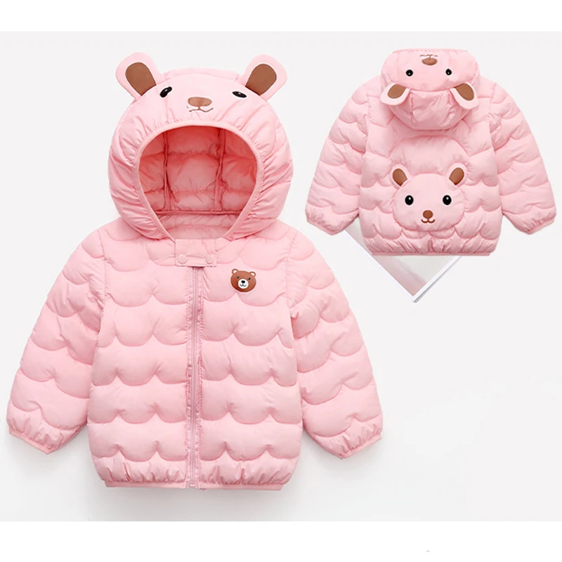 2 3 4 5 6 Years Girls Boys Jacket Cartoon Bear Print Thick Warm Hooded Cotton Coat For Baby Kids Down Casual Outwear ﻿