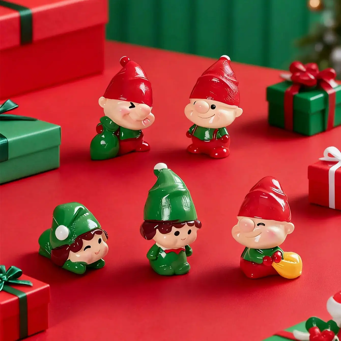 6PCS Christmas Elves Figurines Mini Cute Elves Decor For Xmas Tree Fairy Garden Holiday Party Decoration