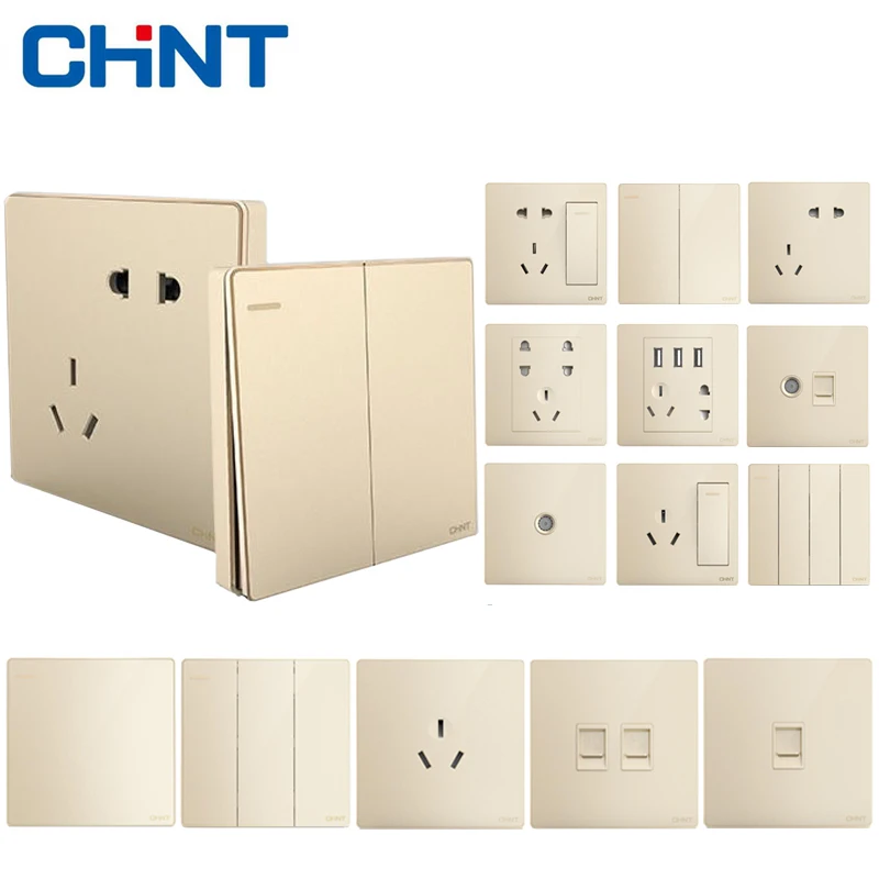 2S Wall type five-hole with usb Home dark installation Wall Plug Champagne color panel Type 86 home computer socket Rose Gold