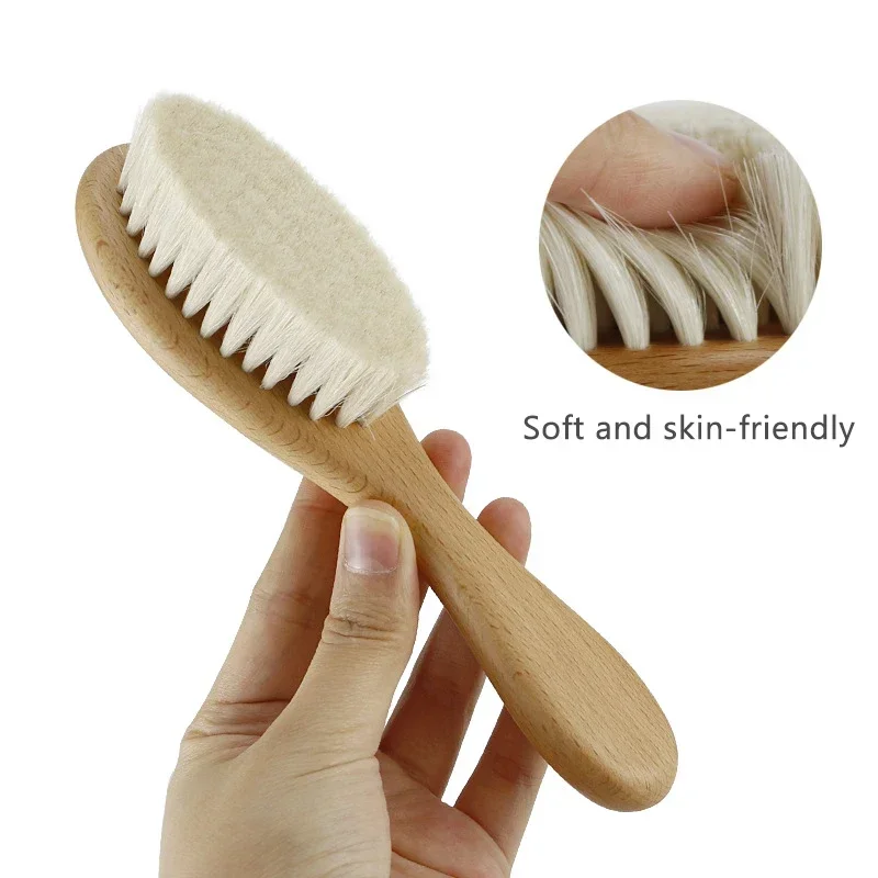 Baby Hairbrush Newborn Wooden Comb Natural Wool Brush Infant Head Massager Bath Brush Kids Comb Birth/Baptism Baby Shower Gift