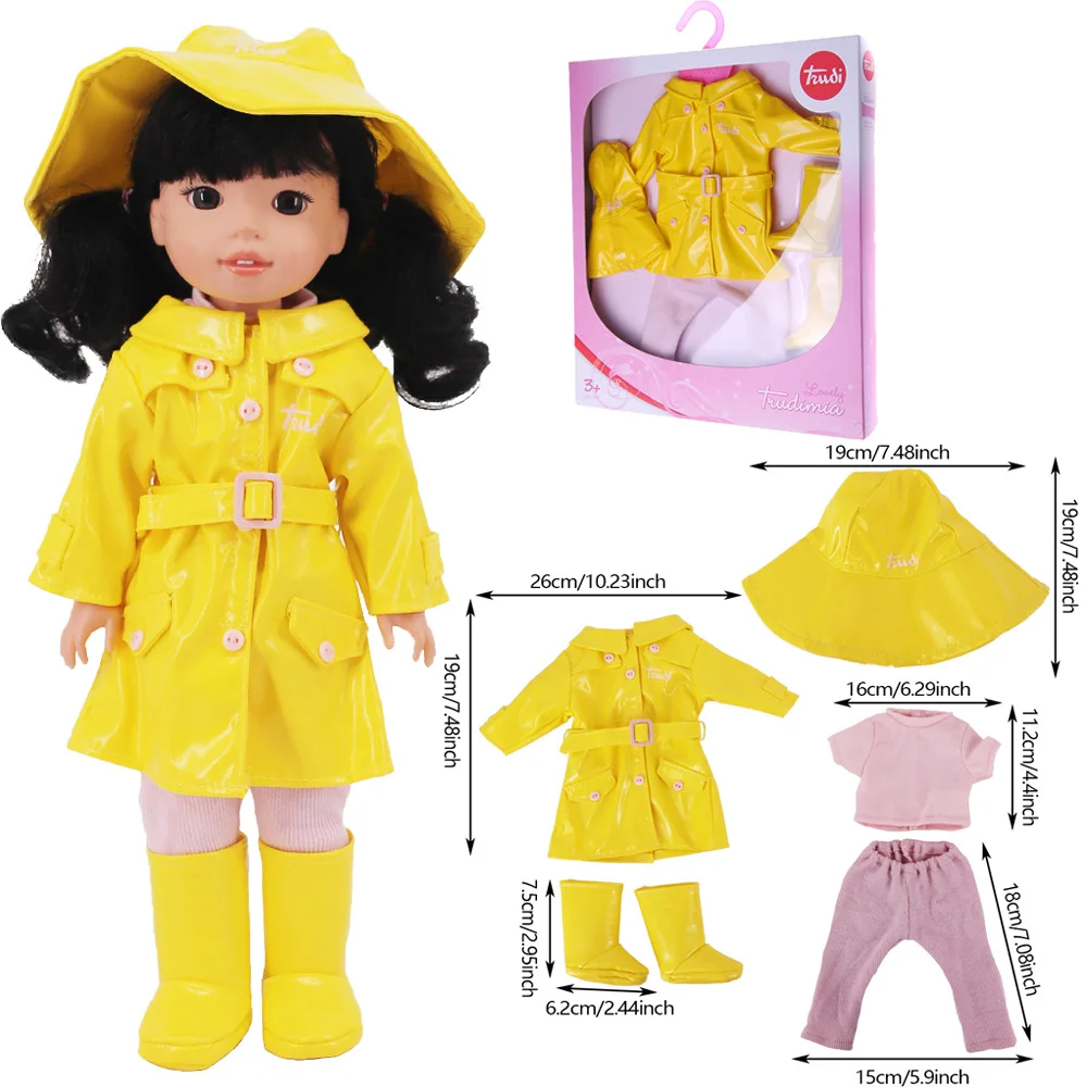 Yellow Trench Coat Raincoat  for 14.5inch Wellie Wisher&32-34cm Paola Reina Doll Clothes Accessories Hat Umbrella Shoes,Toy Gift