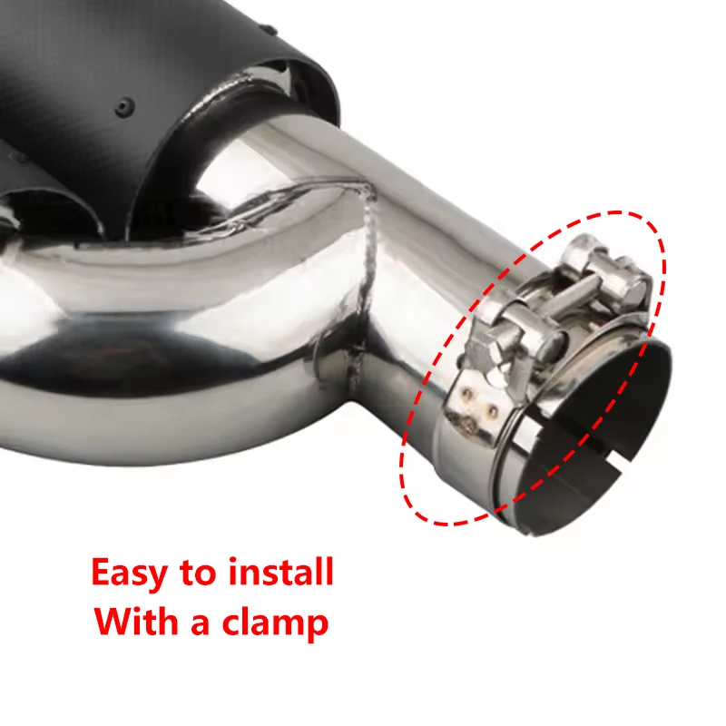 2PCS H Style Universal Dual Matt Carbon Fiber Exhaust Tip 304 Stainless Steel Modified Exhaust Tip
