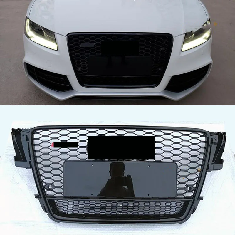 for audi a5 / s5 b8 2008 08 2009 09 2010 10 2011 11 For rs5 style sport front hex mesh honeycomb grill gloss Silver black cover