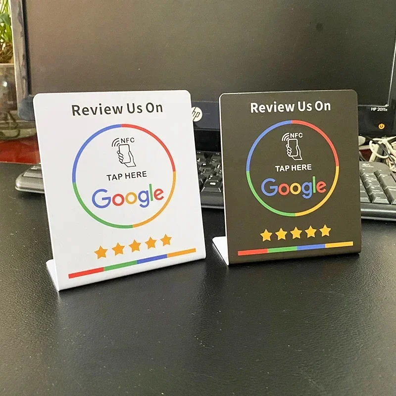 programmable Google Review Card NFC station table NFC Google Reviews display bending card standing brand bracket