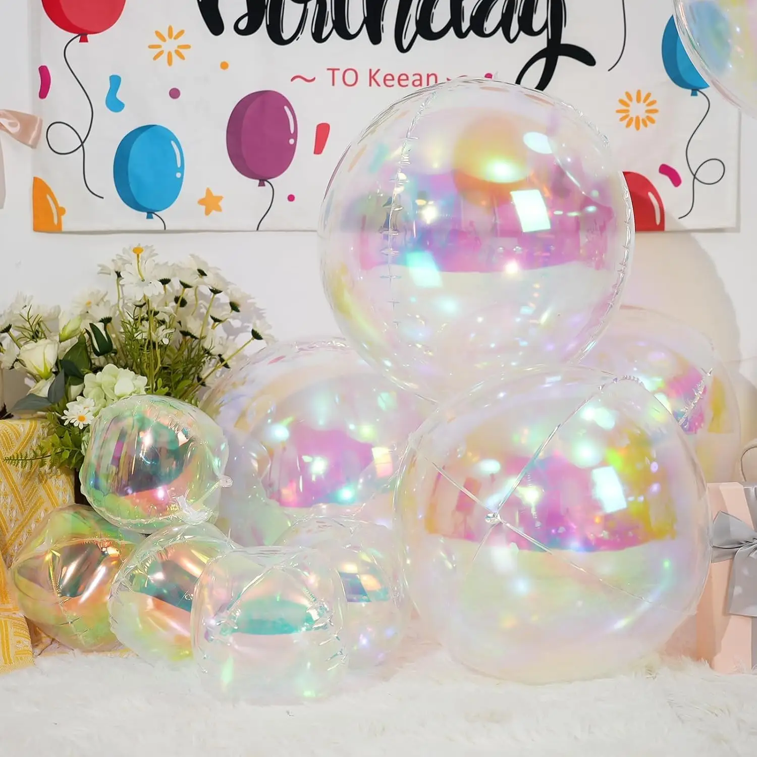 12 Stück schillernde runde Folienballons 4D klarer Ballballon für Geburtstag, Hochzeit, Regenbogen unter dem Meer, Meerjungfrau, Party-Dekoration – Detail 6