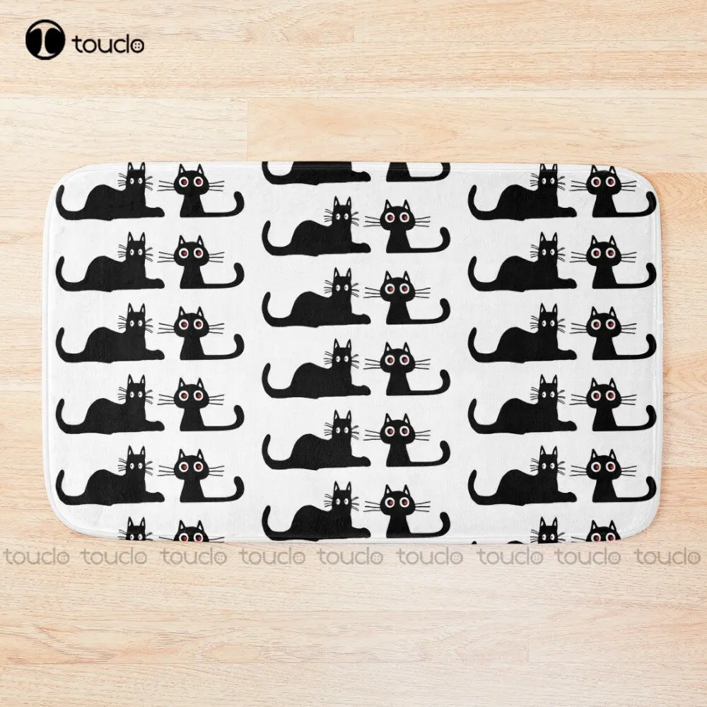 Black Cats Bath Mat White Bath Rugs Quick Dry Bathroom Carpet