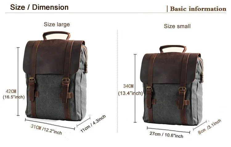 Vintage Fashion Backpack Leather military Canvas backpack Men women school bag bagpack rucksack mochila