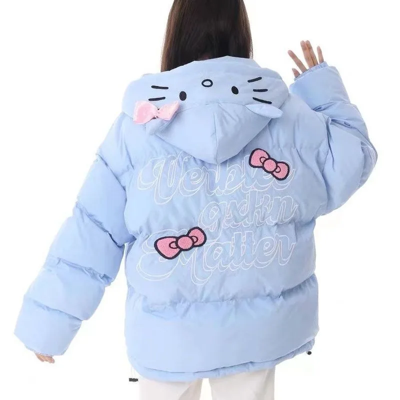 Sanrio kawaii anime Hello Kitty large size winter thickened warm loose coat cute girl heart cotton coat holiday gift wholesale