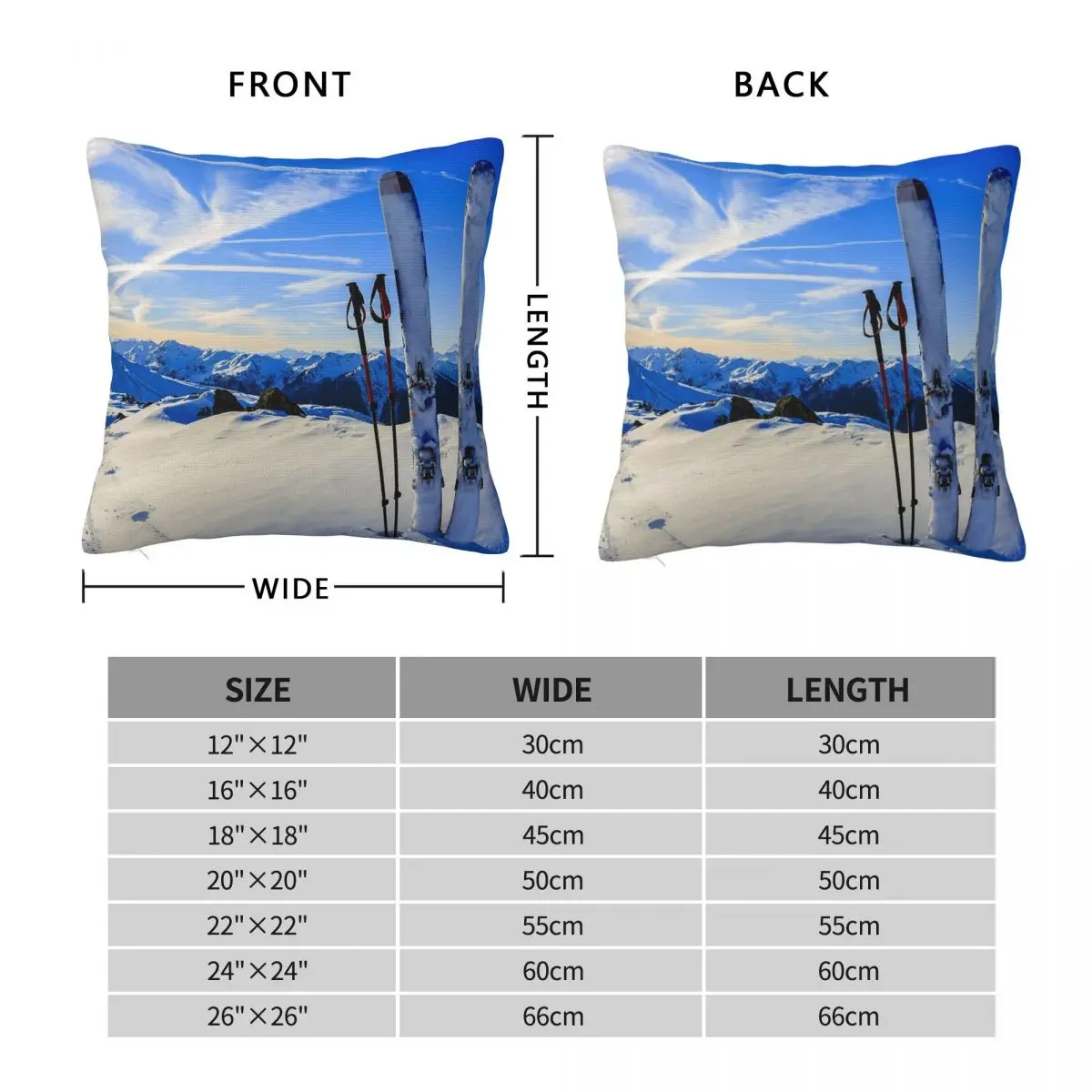 Ski Mountain Scene Square Pillowcase Polyester Linen Velvet Creative Zip Decorative Throw Pillow Case Sofa Cushion Cover