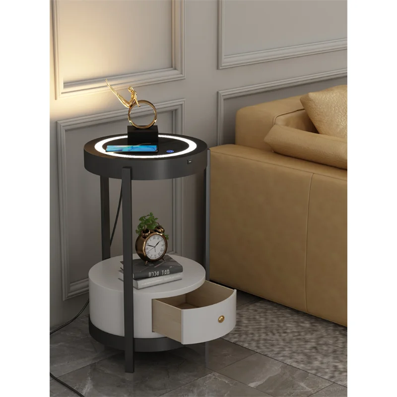 modern sofa side metal creative bedroom bedside table with tea table floor lamp living room wireless charging nightstand