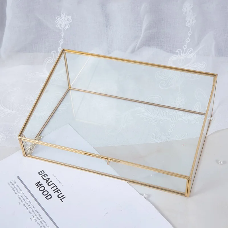 Trapezoidal Retro Jewelry Display Boxed  Home Decoration Copper Edge Glass   Ornaments Princess  Storage 